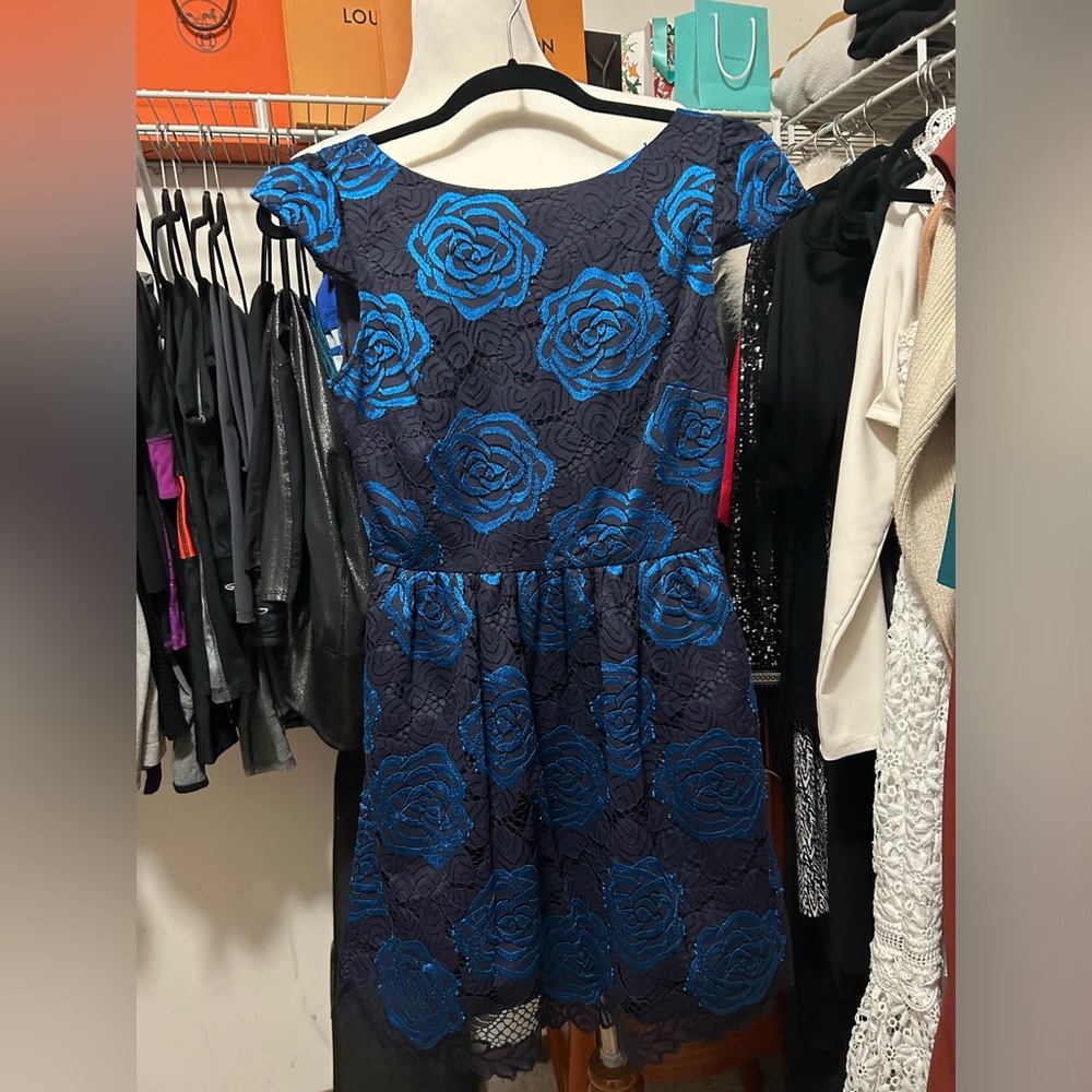 Sz 0 floral blk mini open back dress